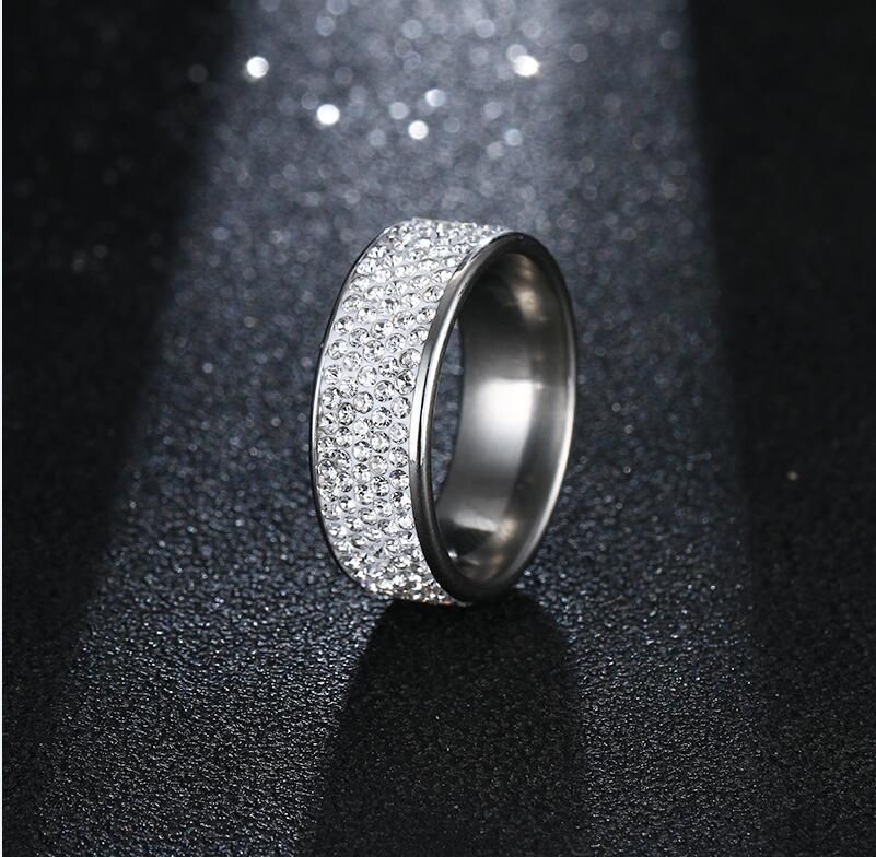 CACANA  Stainless Steel Rings 8MM full rhinestone for woman luxurious paragraph fashion Jewelry