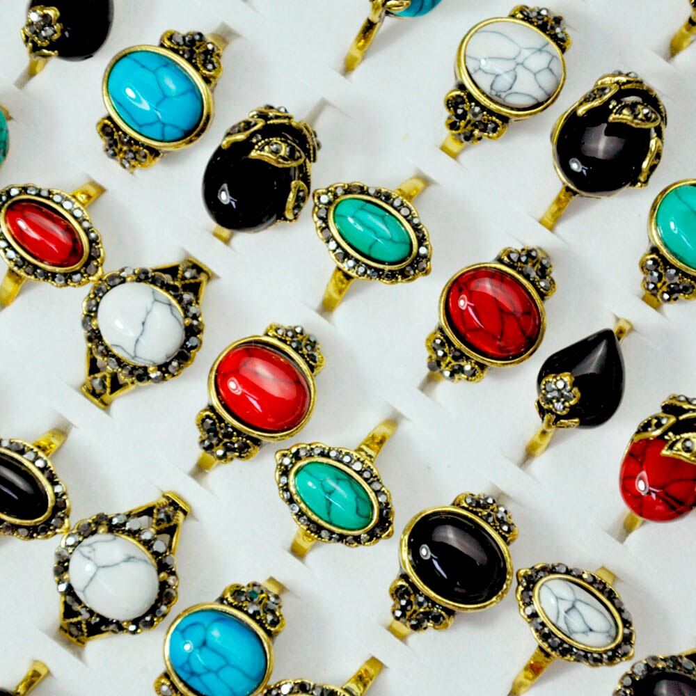 50Pcs /Lot Women Rings Lots Fashion Woman Female Jewelry Wholesale Bulks Packs Multiple Styles