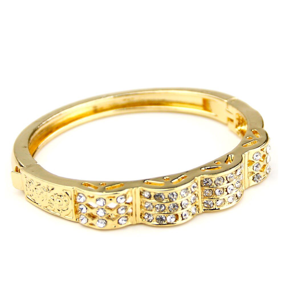 Sunspicems Elegent Morocco Bangle Bracelet For Women Wavy Line Gold Color Rhinestone Wedding Jewelry Arab Dubai Party Gift 2021