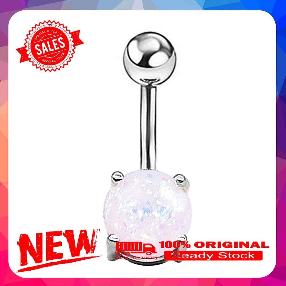 1Pc Women Faux Opal Turquoise Stainless Steel Belly Button Navel Ring Jewelry