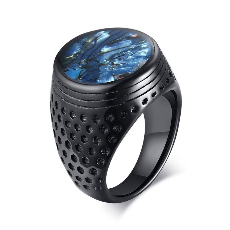Simple Stylish Black Texture Ring Round Shell Stainless Steel Ring for Men  Innersurface Comfort Wear Party Jewelry
