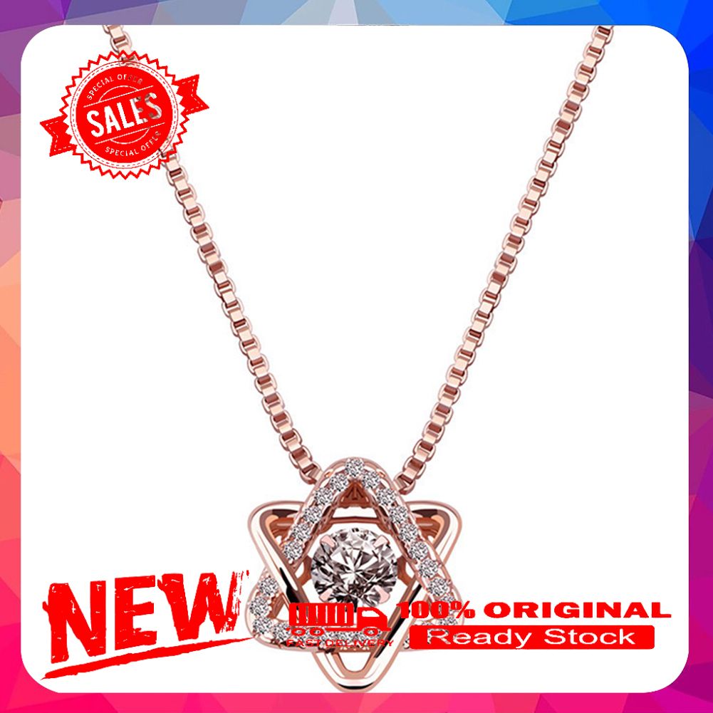 Women Cubic Zirconia Rotating Hexagram Pendant Clavicle Chain Necklace Jewelry