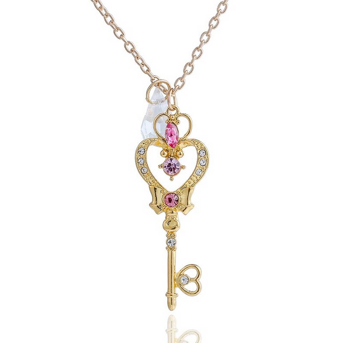 Bohemian Sailor Moon Crystal Key Shape Wand Pendant Necklace for Women Gift Collier Femme Cosplay Accessories Gold Necklace