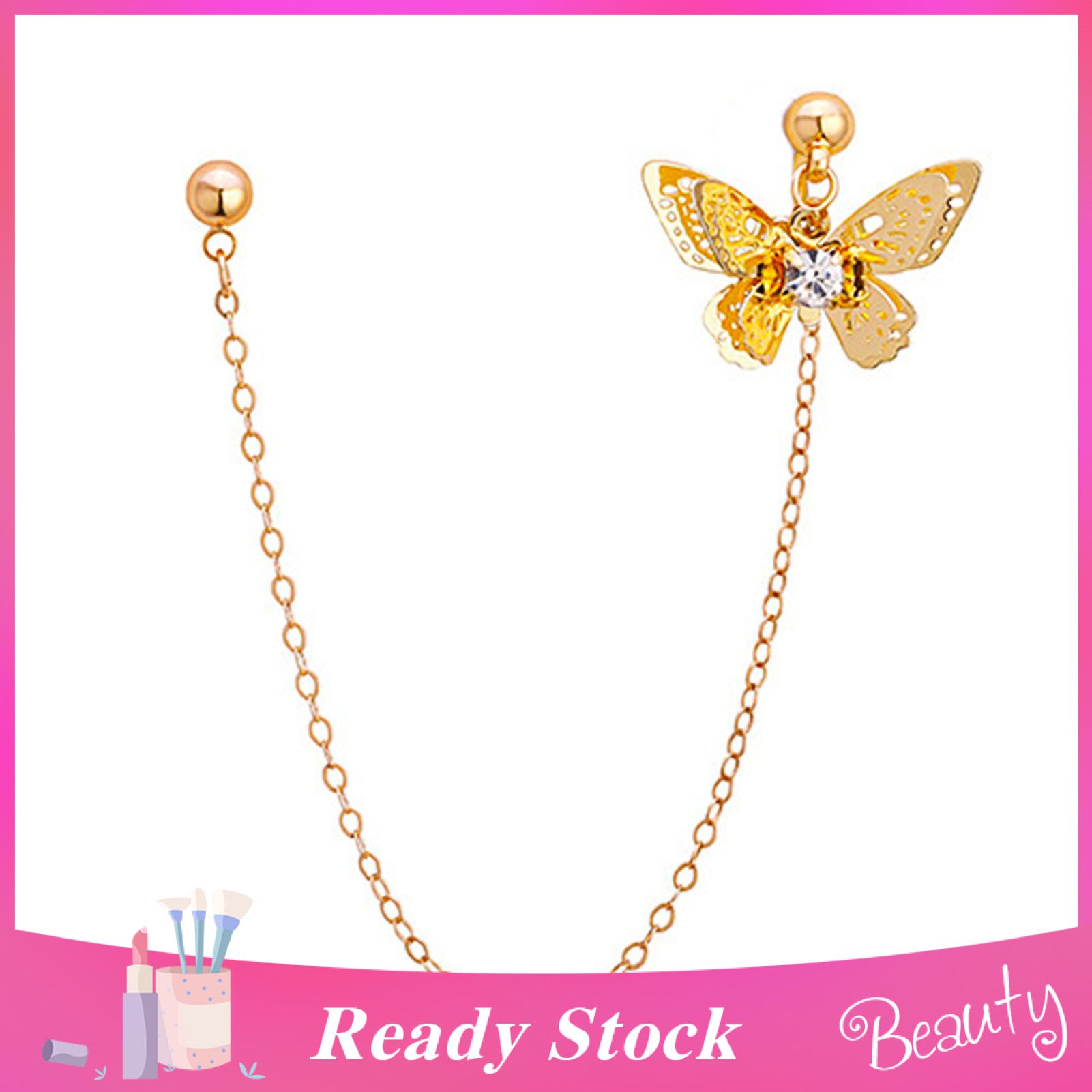 1Pc Butterflies Rhinestone Alloy Chain Tassel Piercing Ear Clip Earring for Outdoor