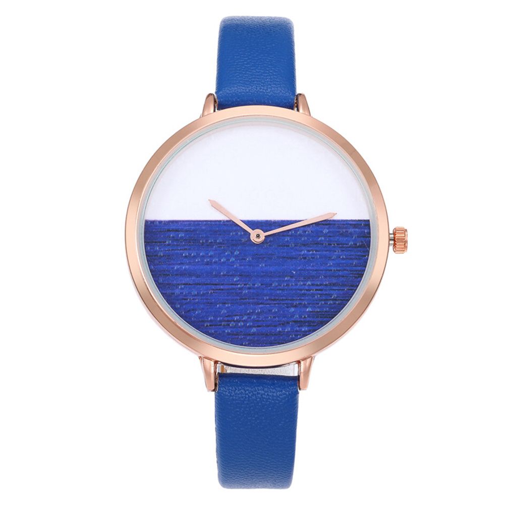 Minimalist Women Color Block Horizon Ultra Thin Round Dial Analog Quartz Watch
