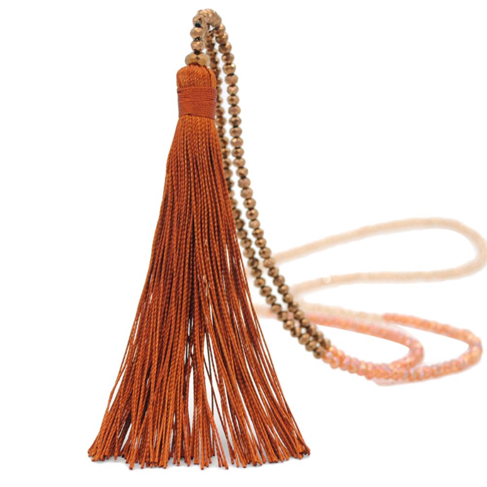 Fashion Women Tassel Pendant Faux Crystal Beaded Long Necklace Jewelry Gift