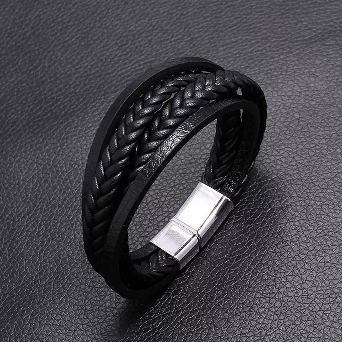 Multilayer Leather Bracelet Men Stainless Steel Top Quality Jewelry Male Black Braided Fashion Punk