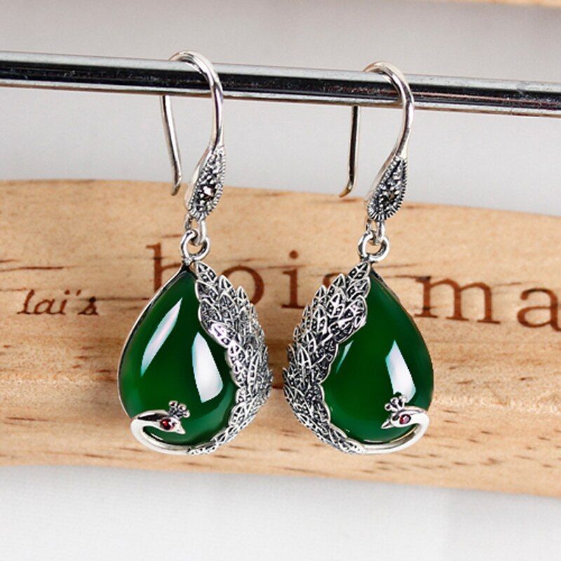 HuiSept Fashion Silver 925 Women Drop Earrings Emerald Peacock Jewelry Ornaments Earrings for Wedding Wholesale