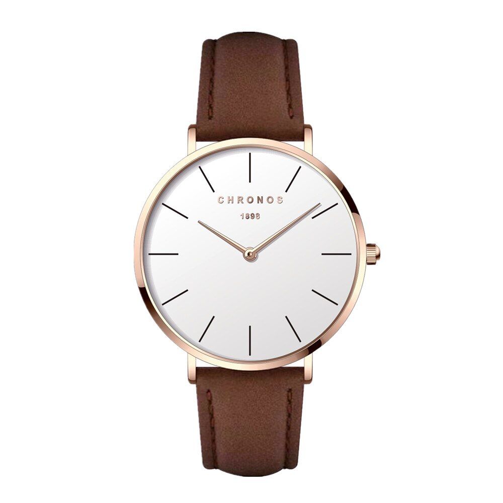 CHRONOS Women Watch Sewing Side Leather Buckle Belt Dress Fashion Lady Pink Hardlex Dial Ultra-thin Quartz WristwatchCH02