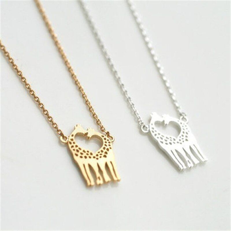 Cute Animal Giraffe Necklace Jewelry. Couple Giraffe Love Necklace.Love Heart Gift For Friend