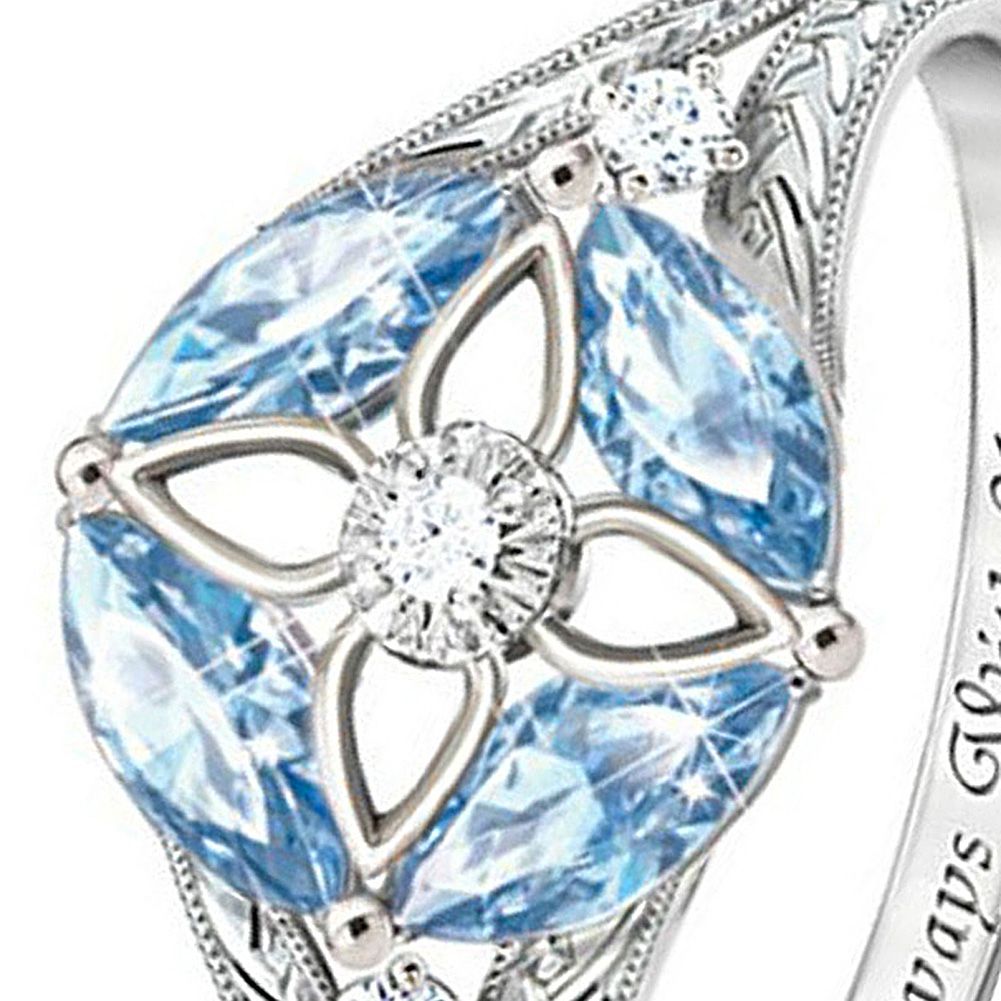 Luxury Women Faux Sapphire Inlaid Flower Ringer Ring Wedding Party Jewelry Gift