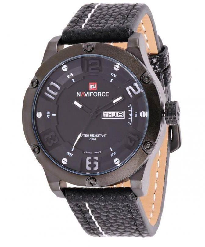 Naviforce 9070 Casual Waterproof Analog Quartz Leather Strap Men Watch - White-Black