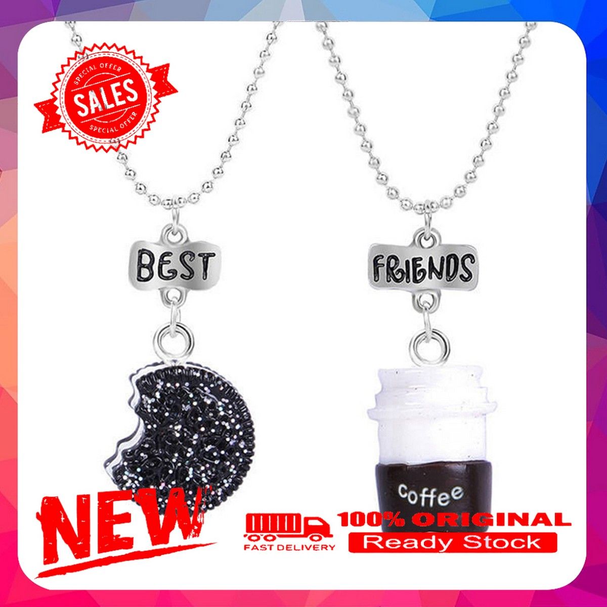2Pcs/Set Cartoon Mini Biscuit Coffee Milk Cookie Necklaces