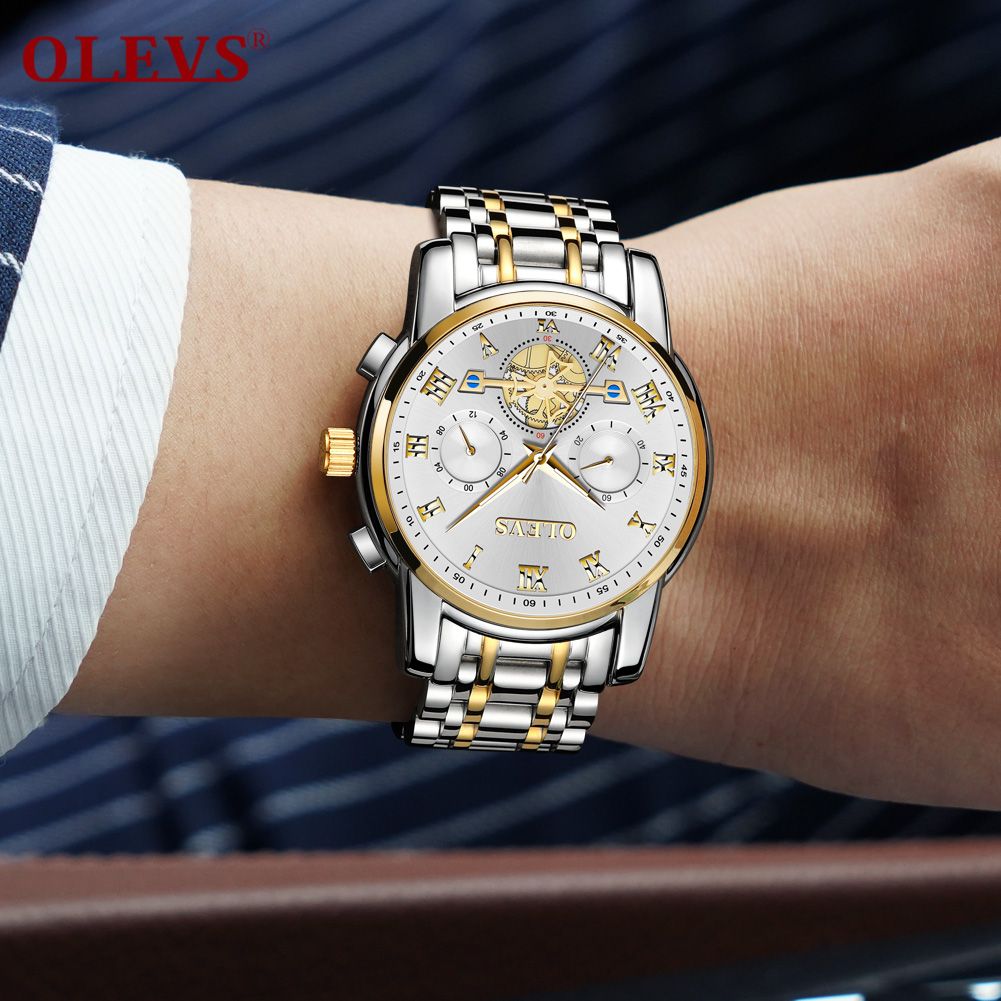 men watches New quality fashion business trend watch men's steel belt multi-function waterproof watch chronograph black blue white
