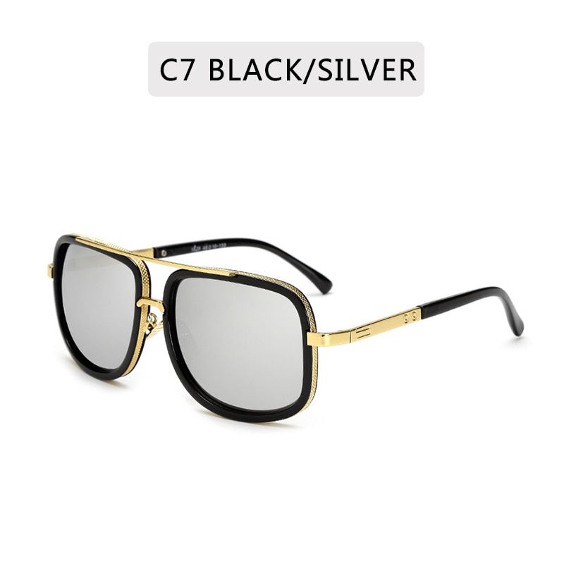 Fashion Big Frame Sunglasses Men  Designer Square High Quality Retro Vintage Driving Sun Glasses Gafas Oculos De Sol UV400-C7-Other