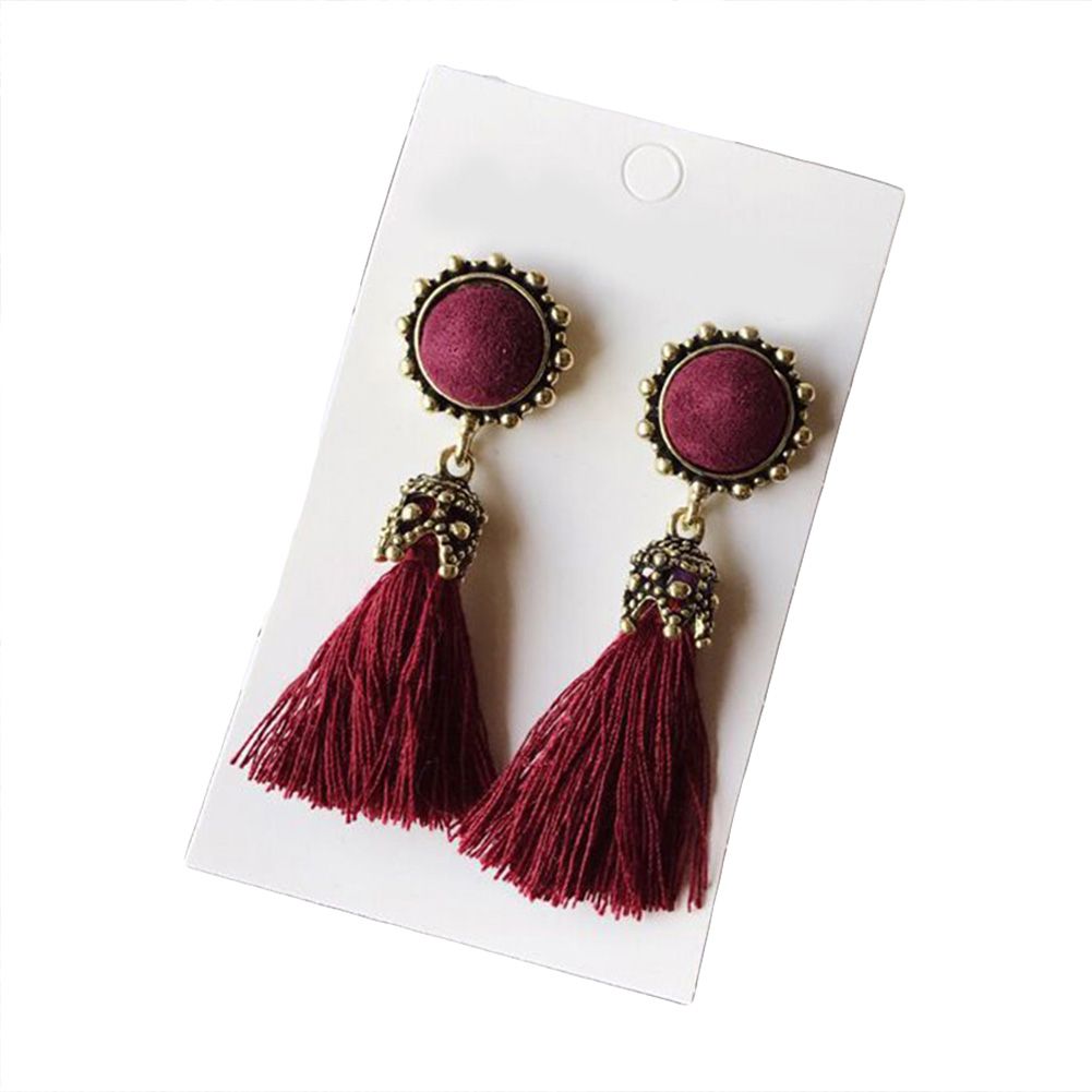 Vintage Women Tassel Fringed Drop Round Ear Stud Earrings Statement Jewelry