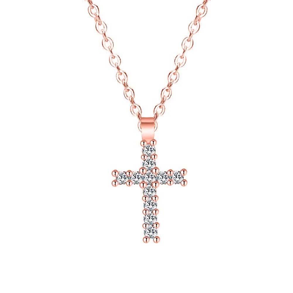 Women Cubic Zirconia Cross Pendant Chain Necklace Party Jewelry