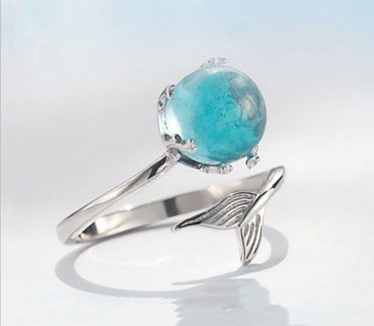 Fishtail Crystal Silver Color Adjustable Open Ring Girl Fashion Beach Party Birthday Gift Jewelry