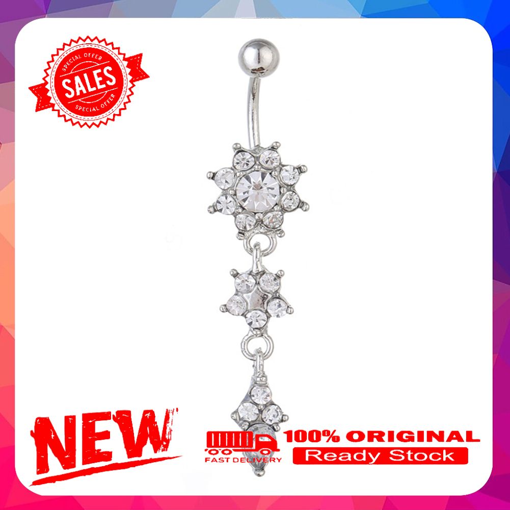 Floral Rhinestone Dangle Navel Ring Women Belly Button Body Piercing Jewelry