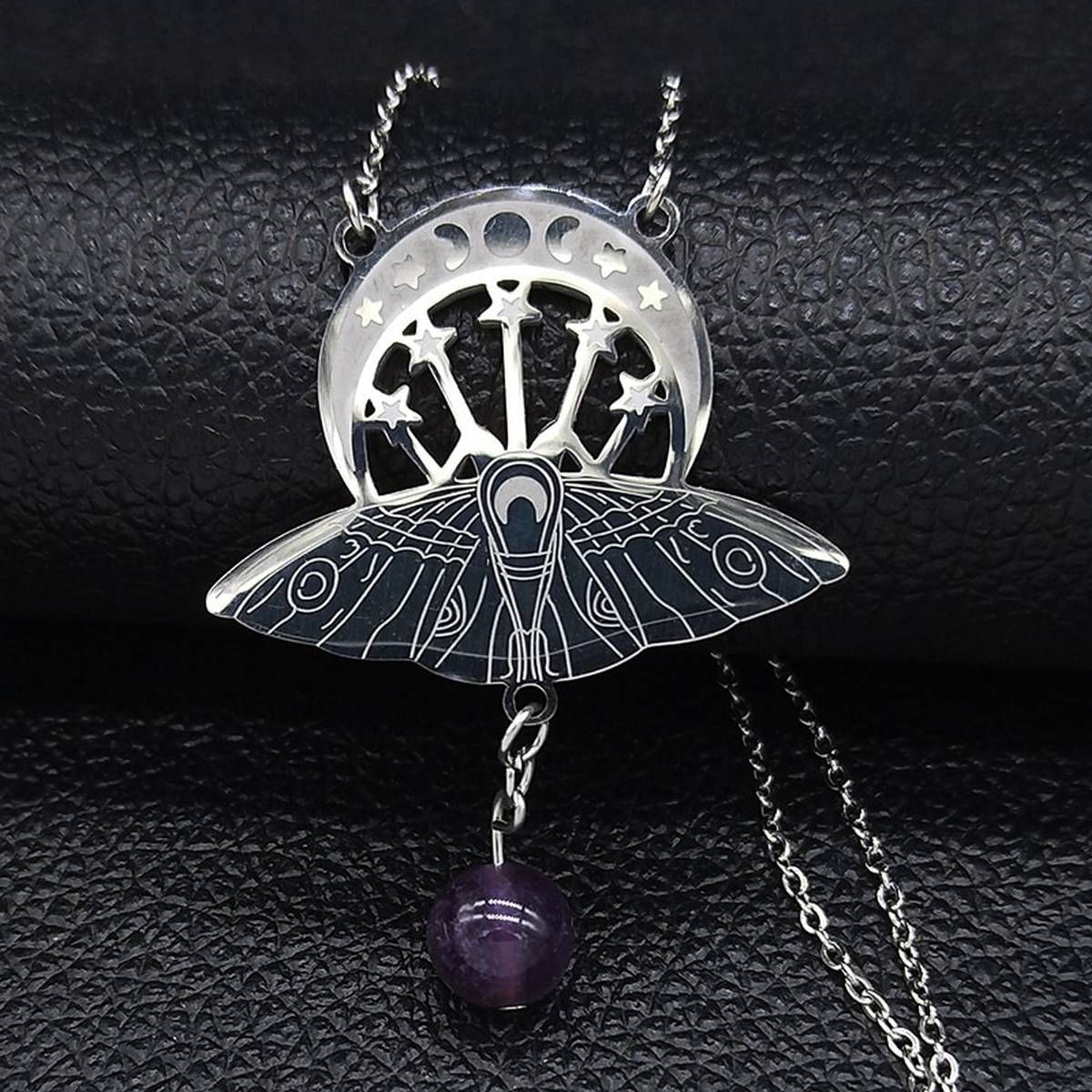 Fashion Bat Witchcraft Moon Sun Stainless Steel Statement Necklace Women Silver Color Necklace Jewerly collar mujer N3059S02