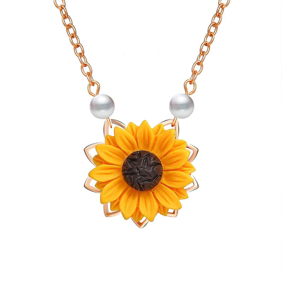 Creative Pearl Sunflower Pendant Choker Necklace Women's Sweater Clavicle Chain Fashion Lady Wedding Party Jewelry