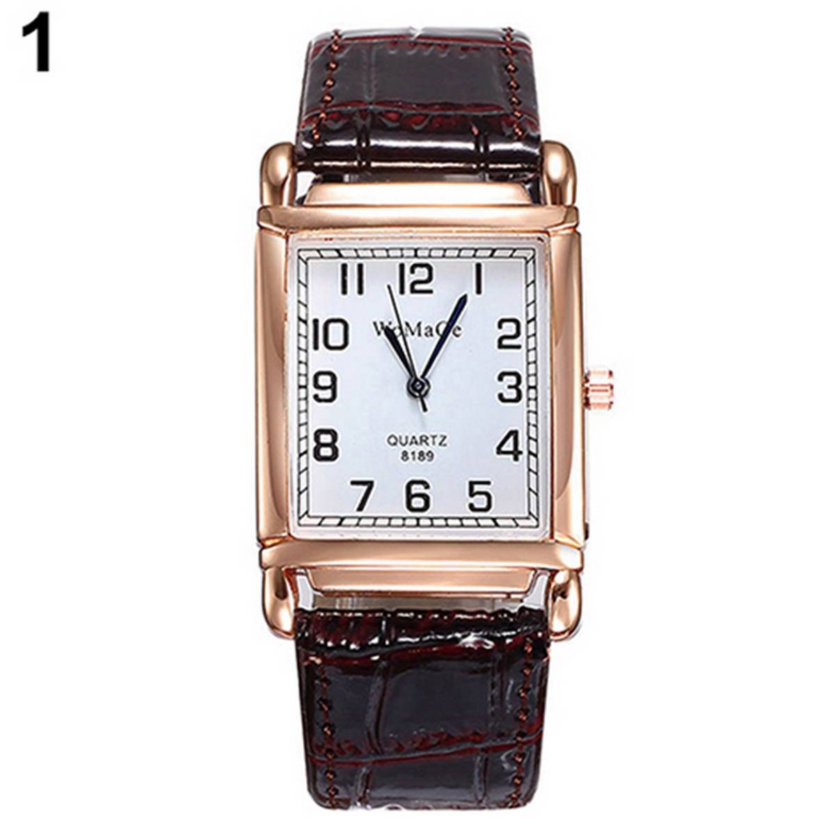 Men Women Fashion Faux Leather Band Square Dial Quartz Analog Wrist Watch