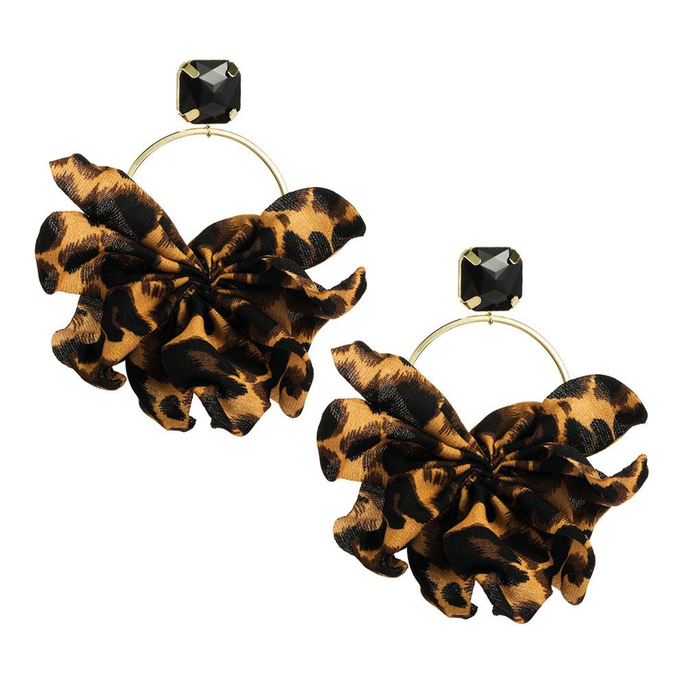 Fashion Women Leopard Lace Flower Rhinestone Dangle Ear Stud Earrings Jewelry