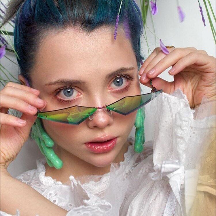 clear purpleWomen Men Party Vintage Cat Eye Sunglasses Cute Fashion Brand Designer Mirror Small Frame Cateye Sun Glasses For Female Shades