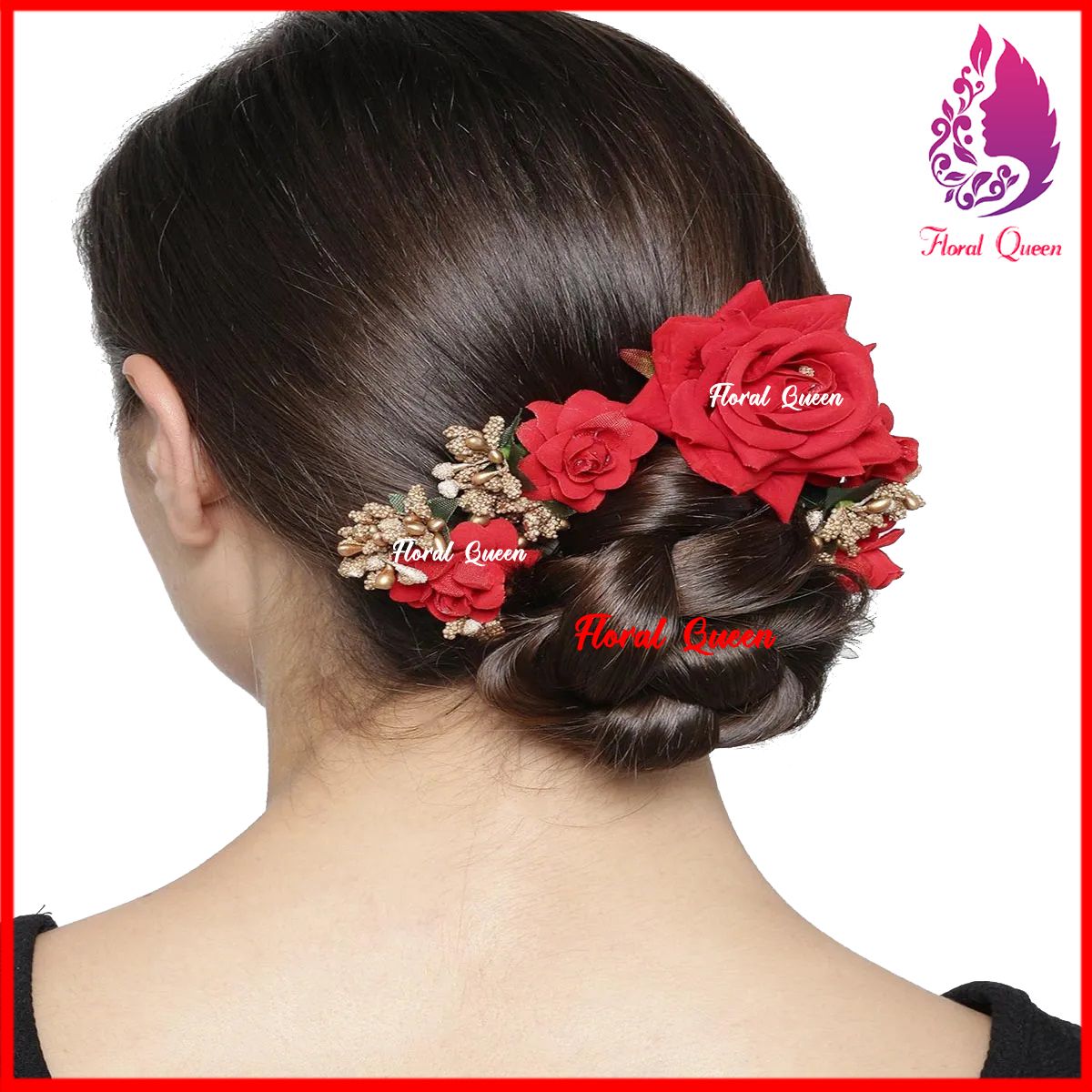 Artificial Flower Red Rose Hair Gajra for girls and women