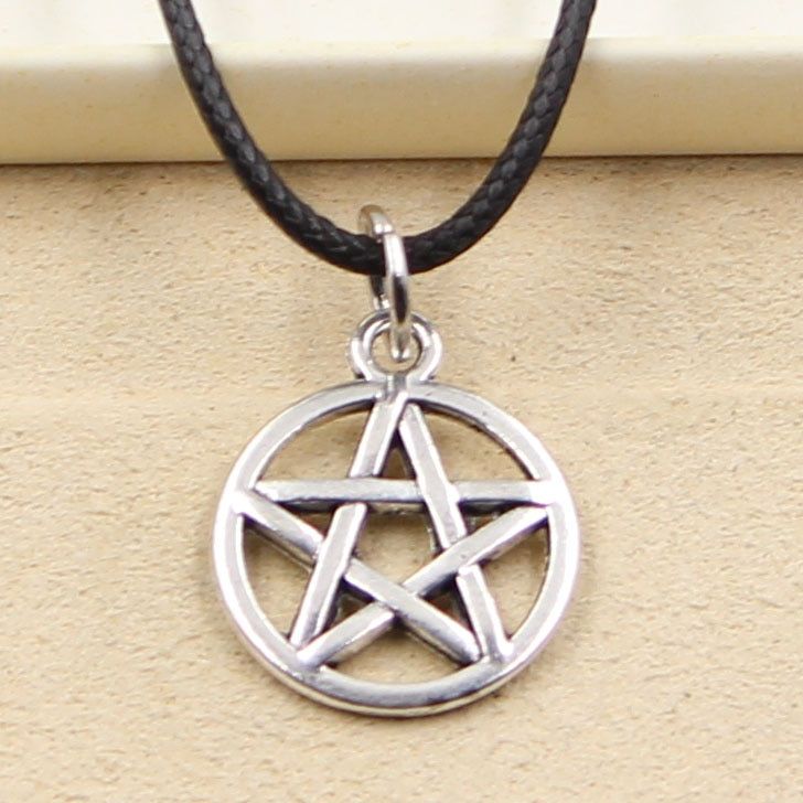 New Fashion Tibetan Silver Color Star Pentagram Pendant Necklace Choker Charm Black Leather Cord Factory Price Handmade Jewelry