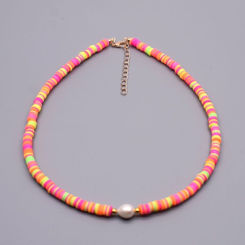 New Boho Natural Fresh Water Pearl Necklace Color Soft Polymer Clay Beads Choker Necklace Beach Femme Jewelry Gift