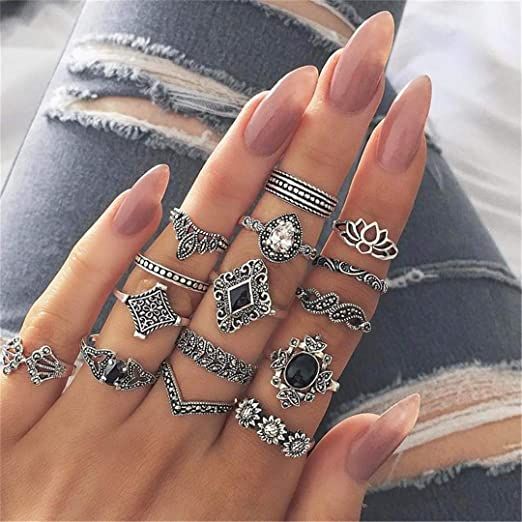 15 Pieces Flower Knuckle Crown Rings Sets Women