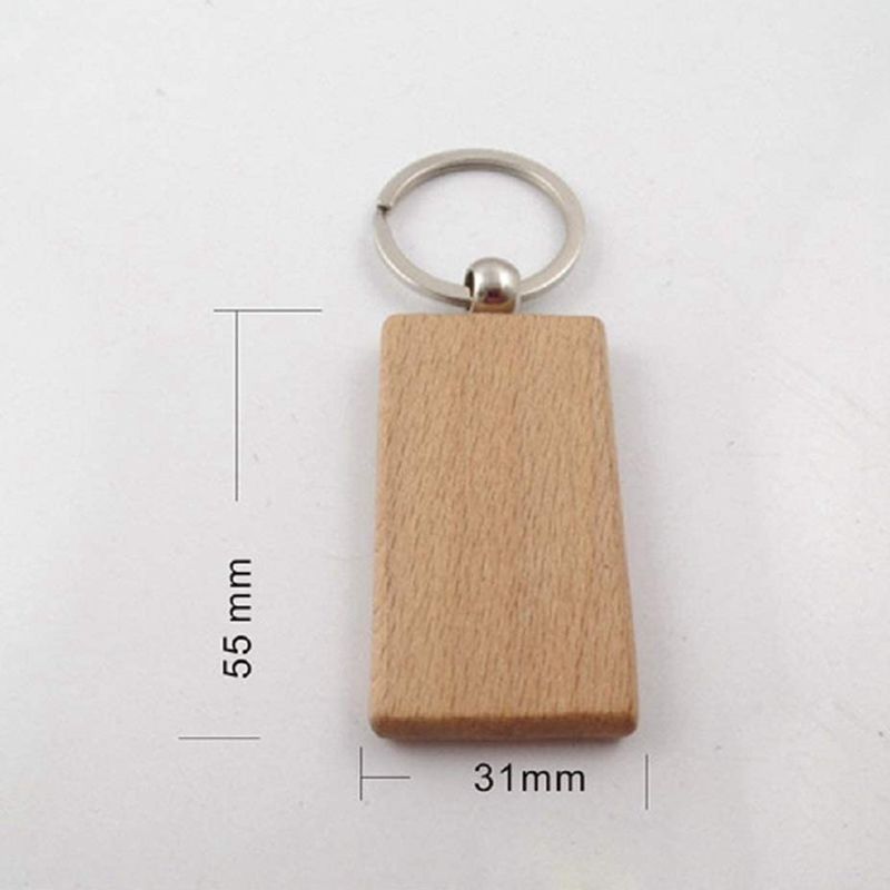 40Pcs Blank Rectangle Wooden Key Chain Diy Wood Keychains Key Tags