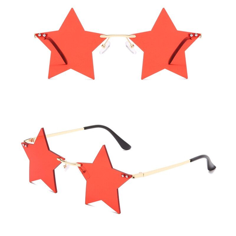 FSHWH0113GR00Frameless Sunglasses Women Men Prom Party Sun Glasses Unique Personalized Pentagram Glasses Five Stars Gradient Color Sun Mirror