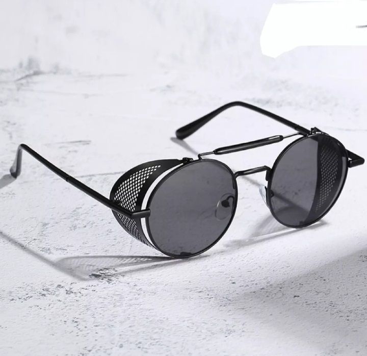 Black Vintage Retro Round Metal Side Mesh Style Sunglasses For Men by shahzadi