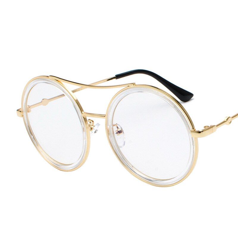 T-TransparentLEONLION Alloy Round Sunglasses Women Brand Designer Luxury Fashion Eyeglasses Big Shades Sun Glasses Retro Zonnebril Dames