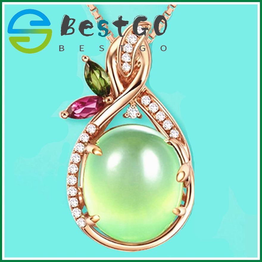 Mosaic Apple Green Natural Grape Stone Pendant K Rose Gold Plated With Marquise Tourmaline Diamond Colored Gemstone