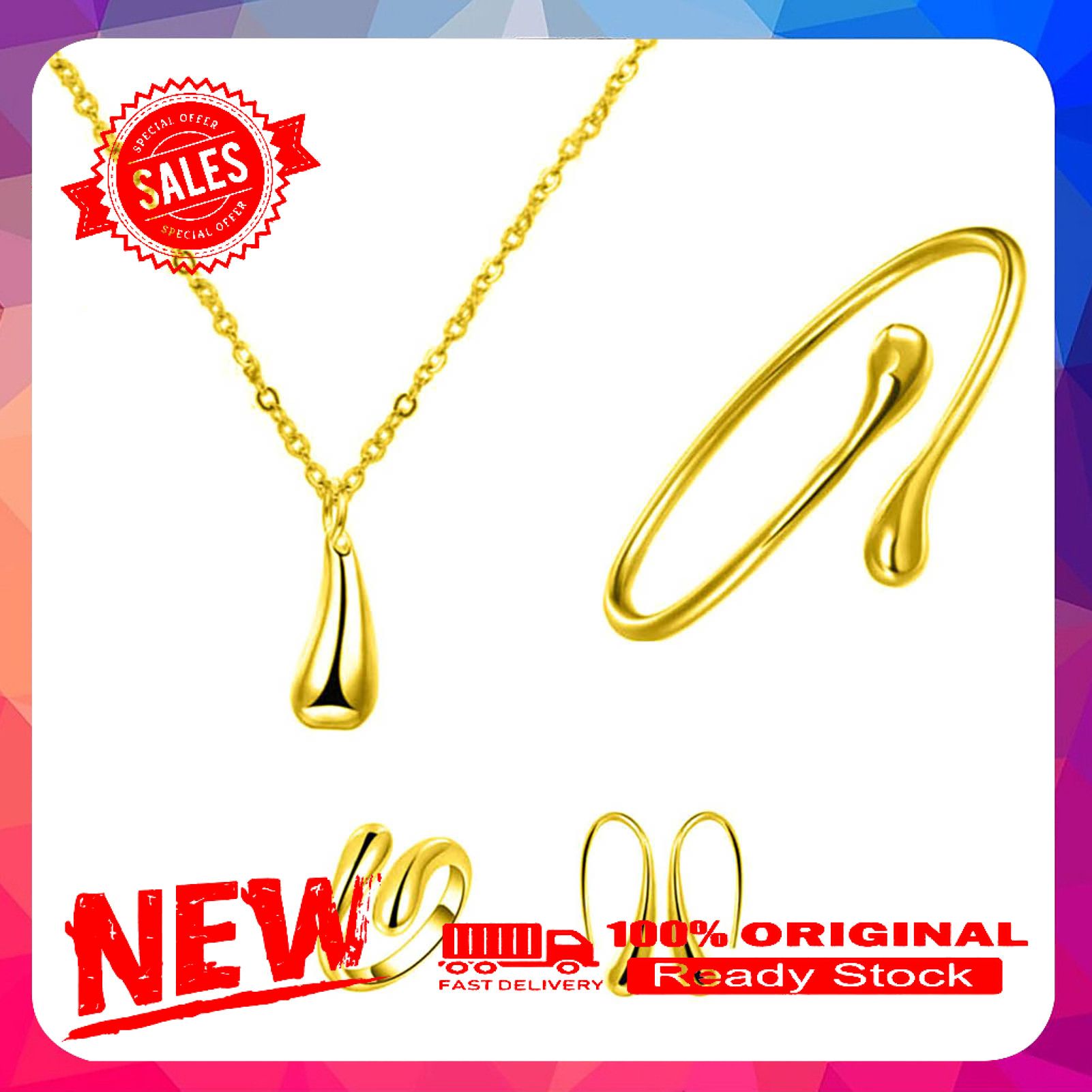 4Pcs Necklace Set Teardrop Charm Compact Alloy Teardrop Charm  Earrings Set for Birthday