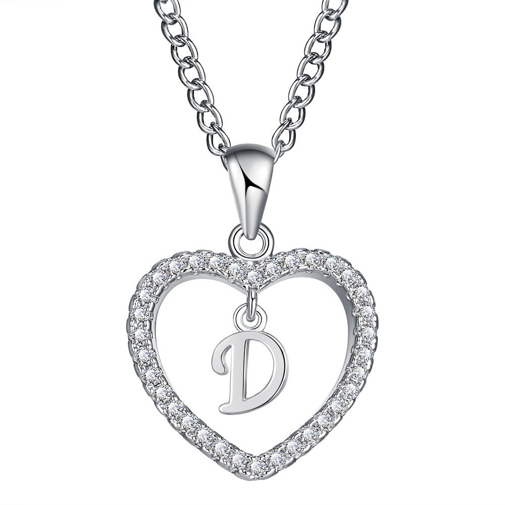 IF ME Fashion Silver Color CZ Love Heart Crystal Pendant Letter Necklace Charms Women 26 Capital A to Z Statement Jewelry Gifts