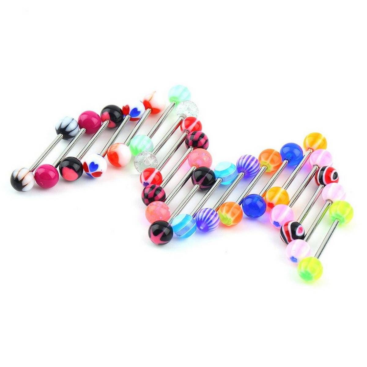 UR 20 Tongue Ring Assorted Surgical Steel Piercing Barbells Nibble Bars 14 Gauge
