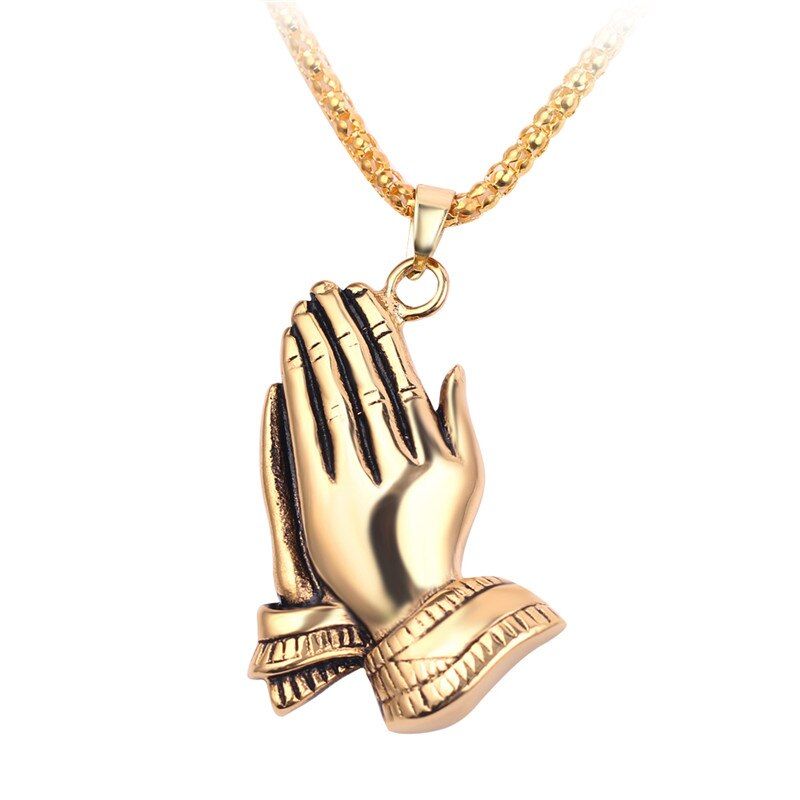 The Praying Hands Pendants & Necklaces Brother Gift Stainless Steel Hip Hop Men Chain Jewelry