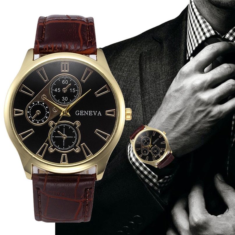 Relogio Masculino 2018  Brand Gold Mens Watches Top Brand Luxury PU Leather Wristwatch Mens Gift Quartz Watch #4A26