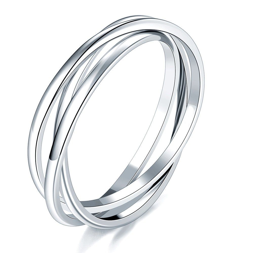 Vnox Classic 3 Rounds Ring Sets Women Stainless Steel Wedding Engagement Female Finger Jewelry