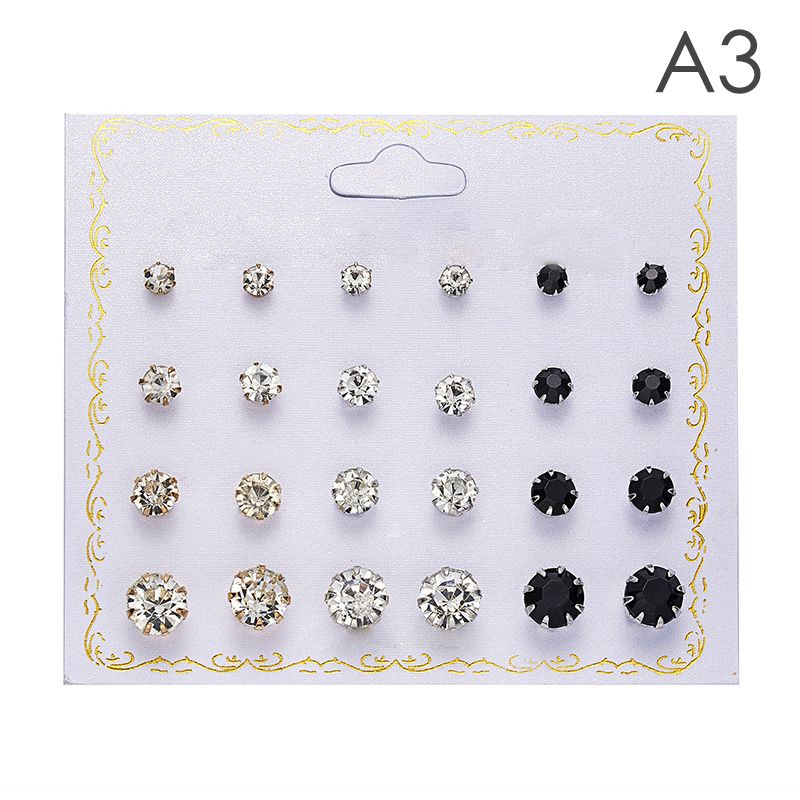12Pair/set Mixing Crystal Zircon Round Stud Earrings Women Girls Ear Accessories