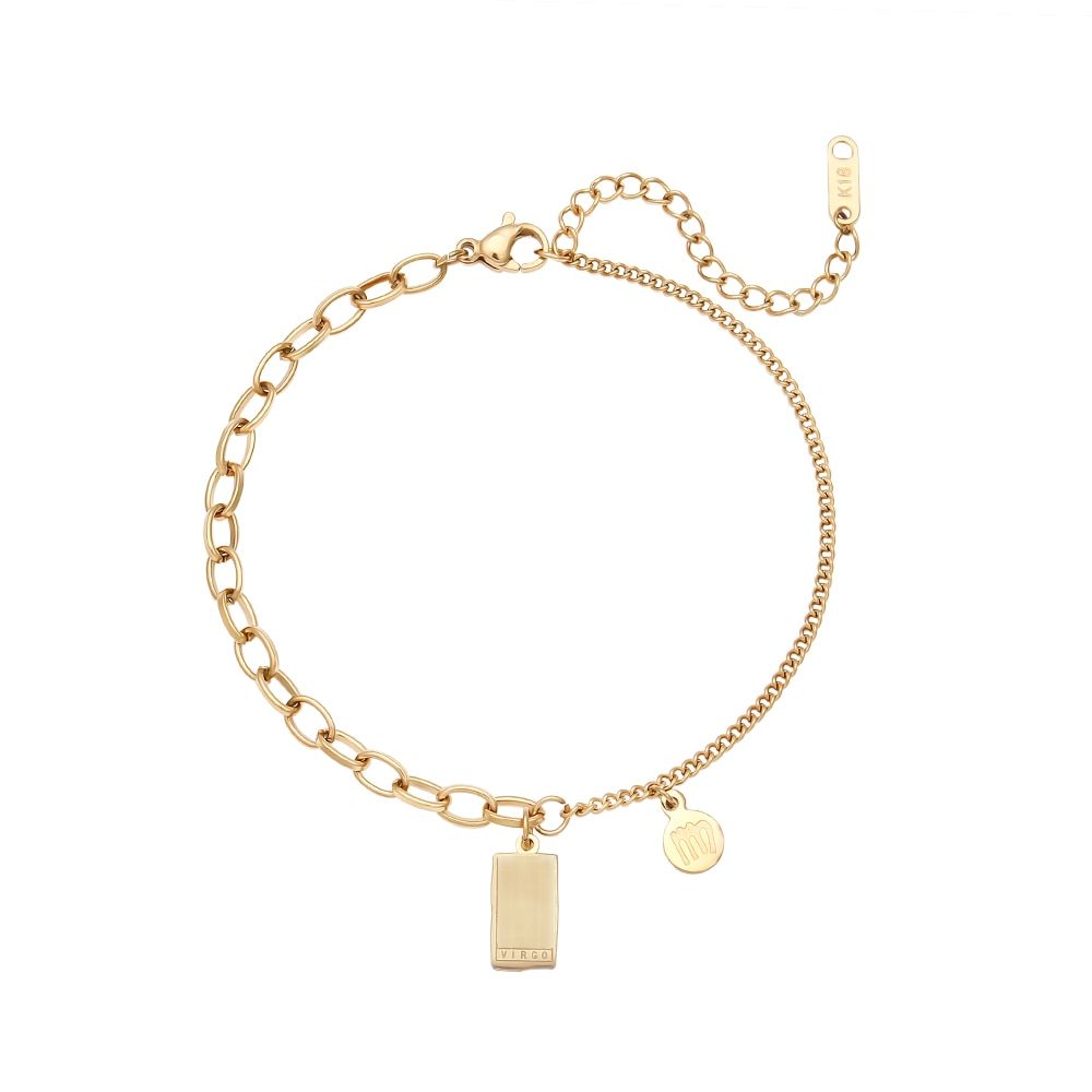 Dual Use New Collection Stainless Steel 18K Gold Plated Asymmetric Chain Double Side 12 Zodiac Bracelets Anklets For Women