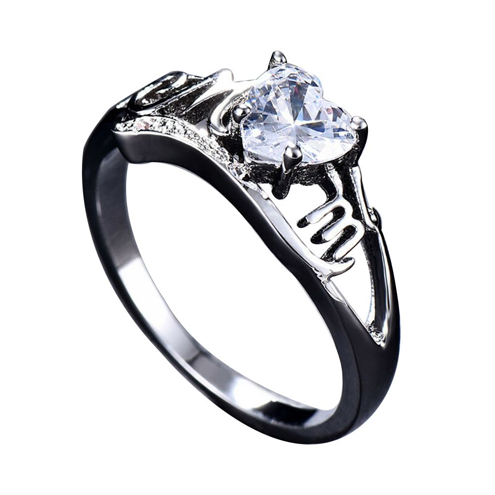 MOM Fashion Heart Cubic Zirconia Inlaid Finger Ring Jewelry Mothers Day Gift