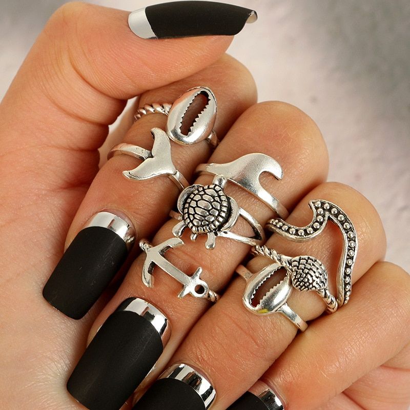 1 Set Sell Starry Night Shining Vintage Knuckle Rings for Women Geometric Flower Crystal Ring Set Bohemian Jewelry Gift 25 Set