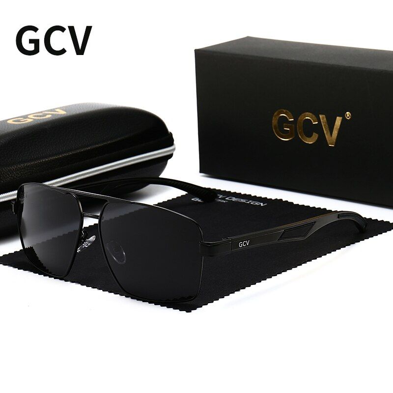 GCV Fashion Photochromic Aluminum Sunglasses Men Chameleon Polarized Pilot  Glasses Anti-Glare Driving Eyeglasses Coating Mirror-BLACK BLACK-Polarized