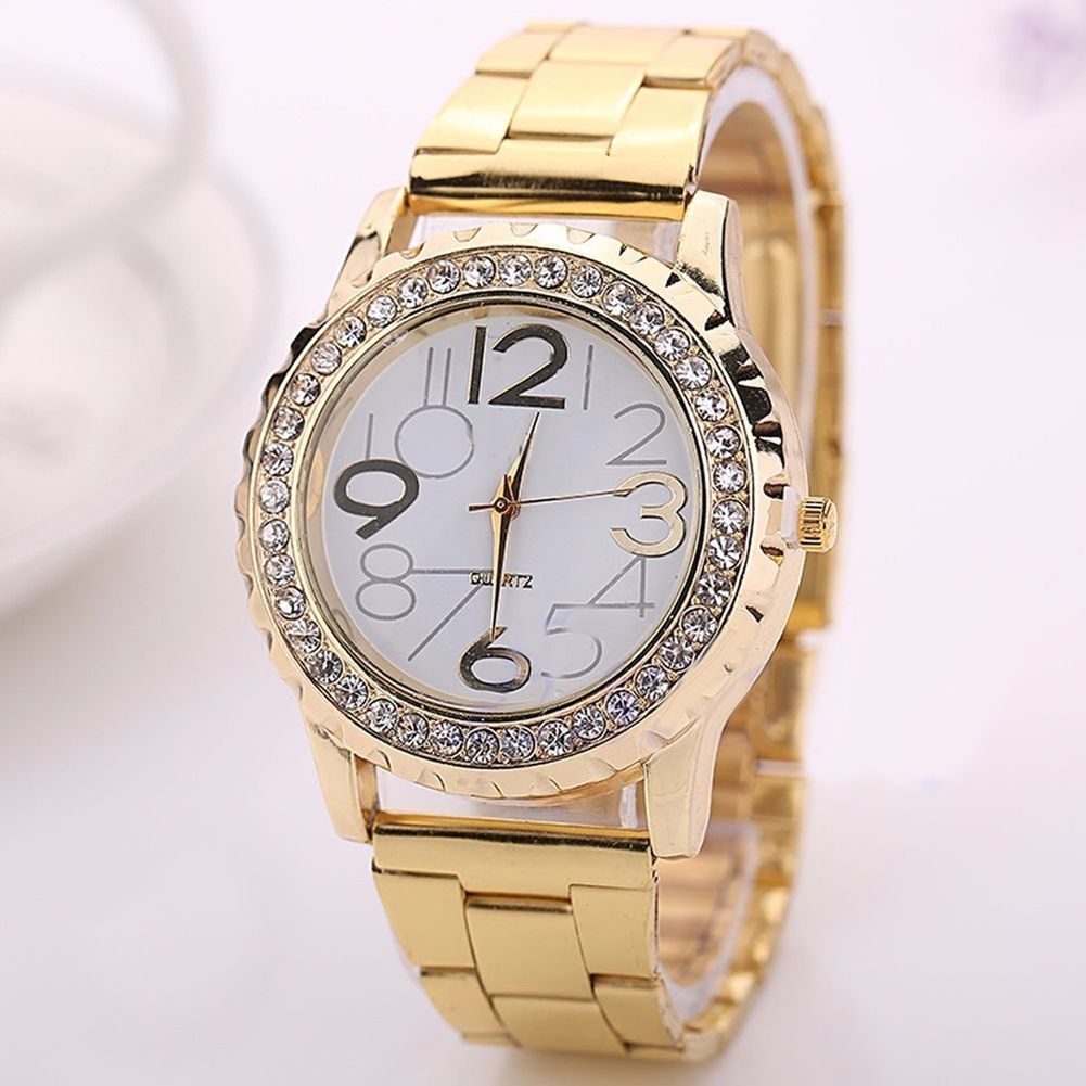 Unisex Fashion Rhinestone Stainless Steel Band Analog Quartz Couple Wrist Watch