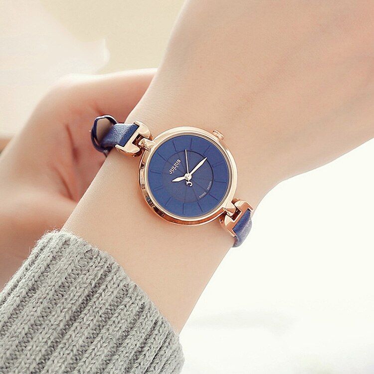 Top Women Watch Elegant Ladies Quartz Wrist watch Classic Blue Dress Leather Bracelet Watches Clock Gift Julius Relogio Feminino